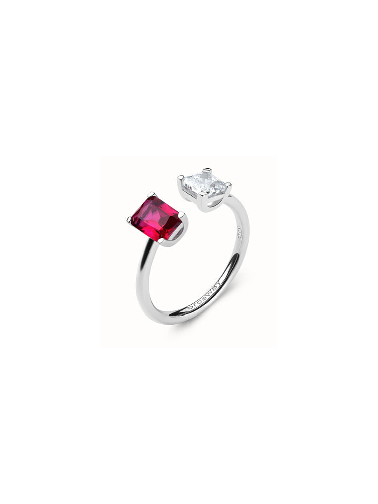 ANELLO DONNA IN ARGENTO CON ZIRCONI BAGUETTE BIANCHI E FUCSIA MIS 18 FANCY BROSWAY