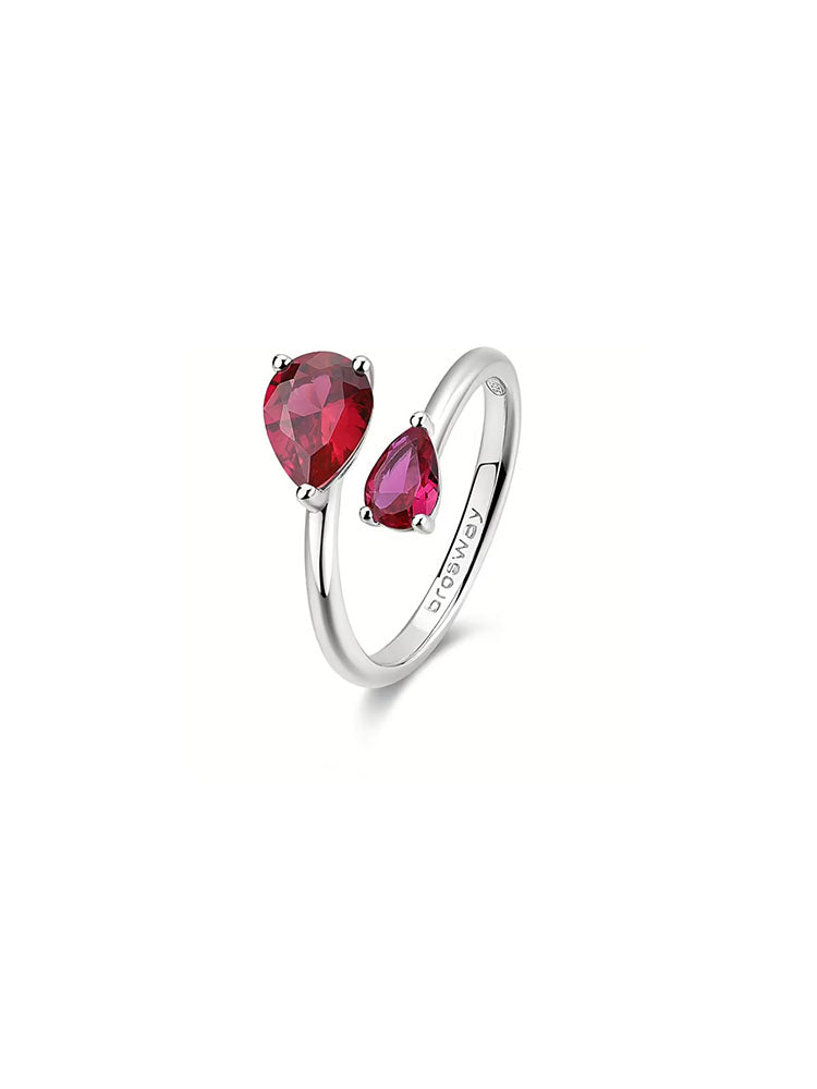 ANELLO DONNA APERTO IN ARGENTO  CON ZIRCONI ROSSI COLLEZIONE FANCY MIS 16 BROSWAY