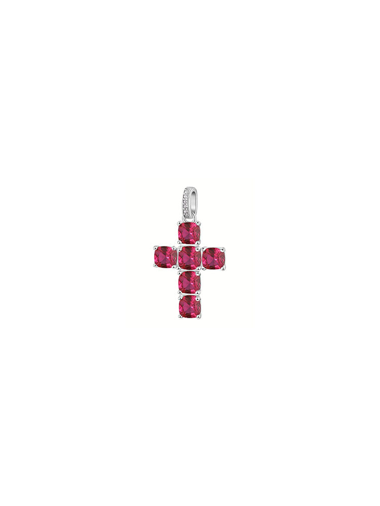 CHARM DONNA PENDENTE IN ARGENTO A FORMA DI CROCE CON ZIRCONI RUBINO FANCY BROSWAY
