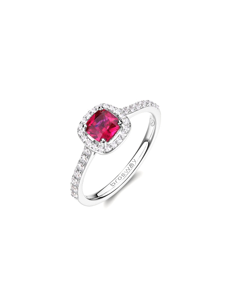 ANELLO DONNA IN ARGENTO CON ZIRCONI BIANCHI E ZIRCONE CENTRALE RUBINO MIS 16 FANCY BROSWAY