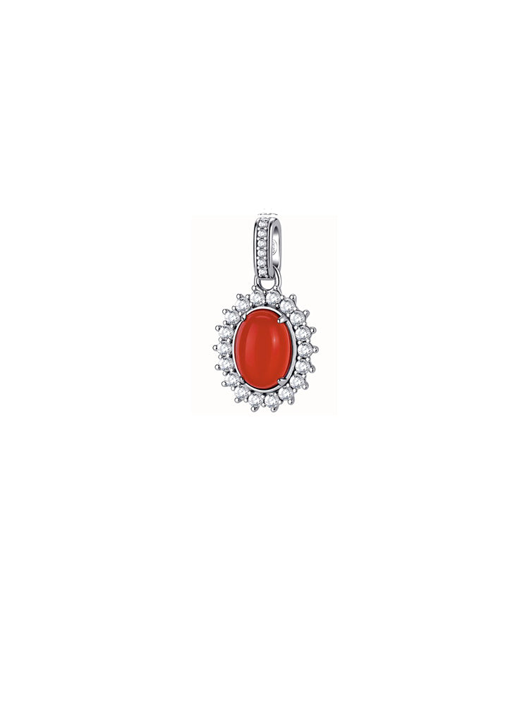 CHARM DONNA PENDENTE IN ARGENTO CON ZIRCONI E AGATA ROSSA OVALE FANCY BROSWAY