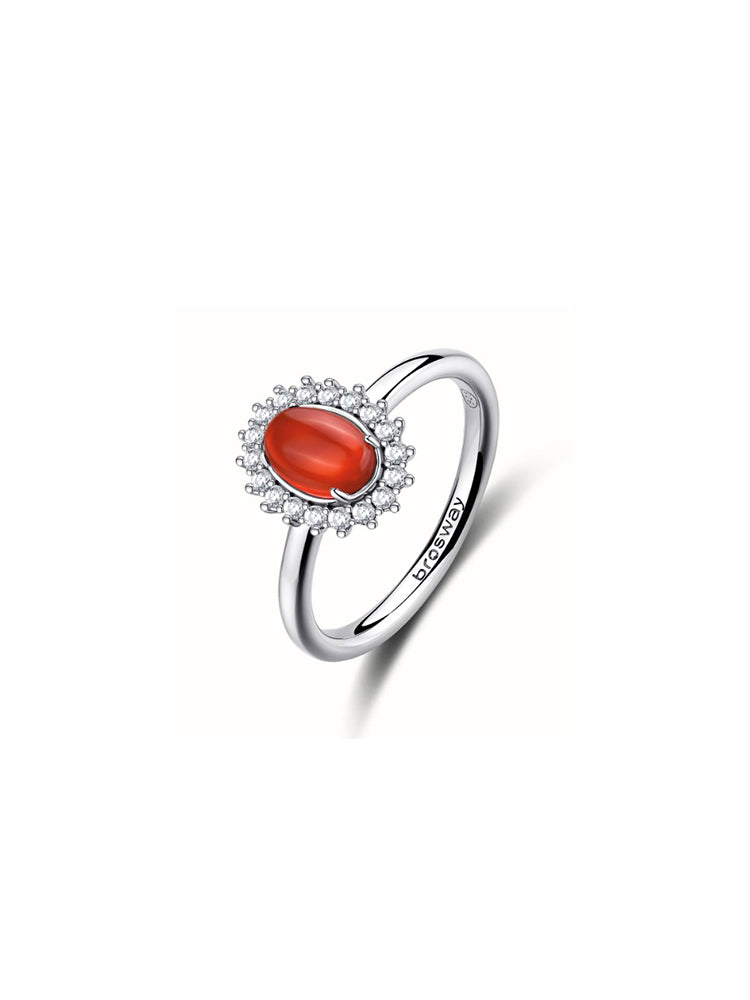 ANELLO DONNA IN ARGENTO CON ZIRCONI E CENTRALE OVALE IN AGATA ROSSA MIS 14 FANCY BROSWAY