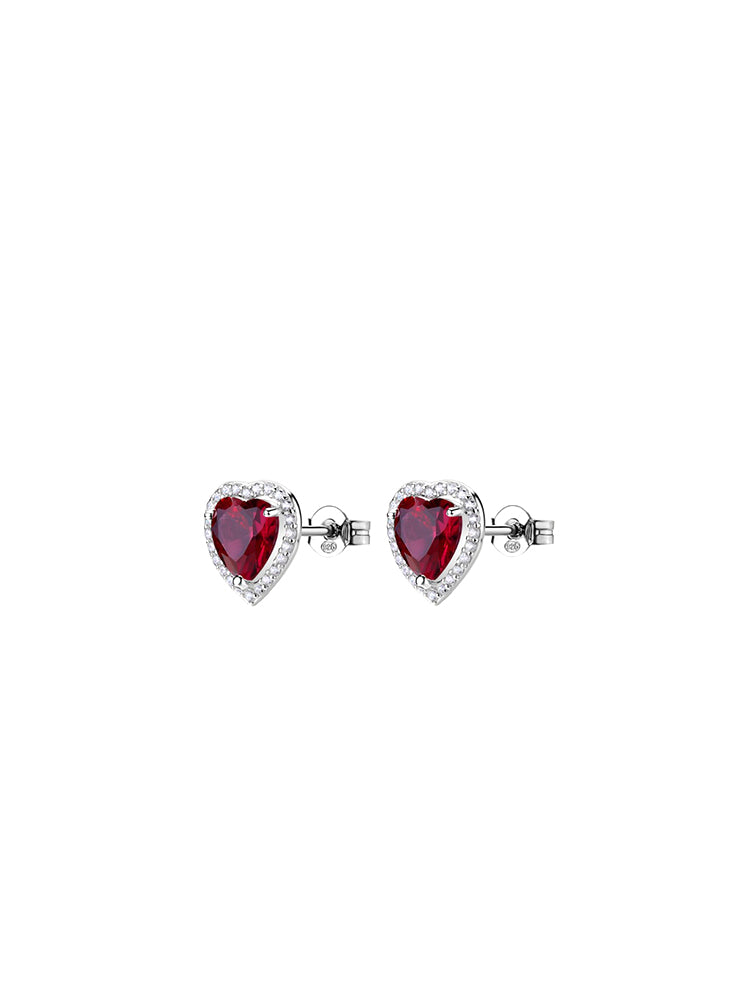 ORECCHINI DONNA IN ARGENTO A CUORE CON ZIRCONE ROSSO FANCY BROSWAY