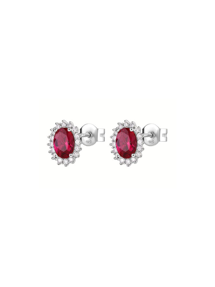 ORECCHINI DONNA A LOBO IN ARGENTO KATE OVALI CON ZIRCONI BIANCHI E RUBINO FANCY BROSWAY