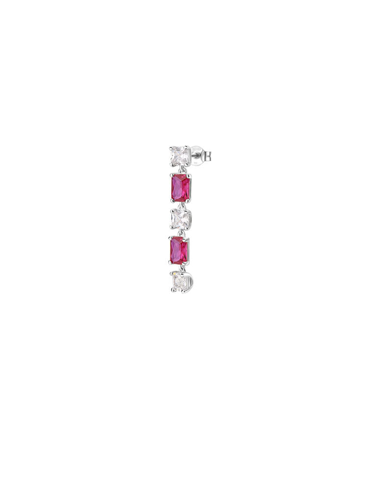 MONO ORECCHINO DONNA FANCY IN ARGENTO E ZIRCONI BIANCHI E RUBY PENDENTI BROSWAY