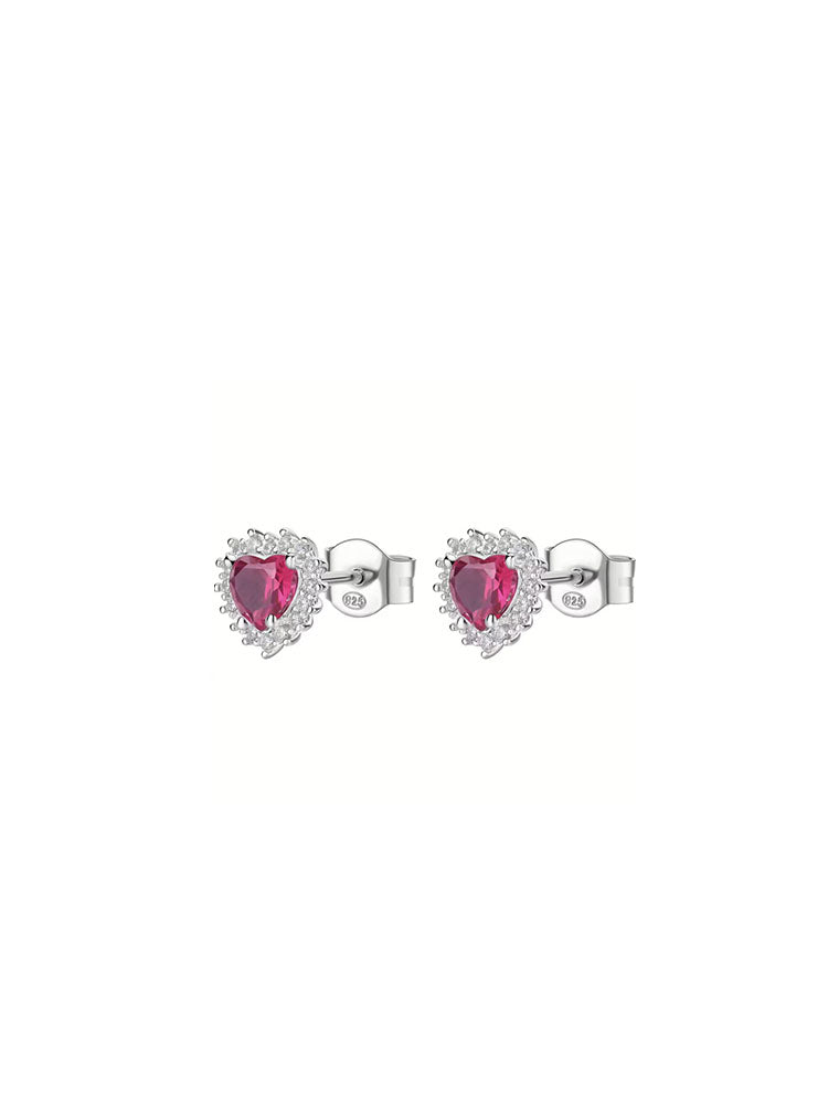 ORECCHINI DONNA IN ARGENTO A FORMA DI CUORE CON ZIRCONI BIANCHI E ROSSI COLLEZIONE FANCY BROSWAY