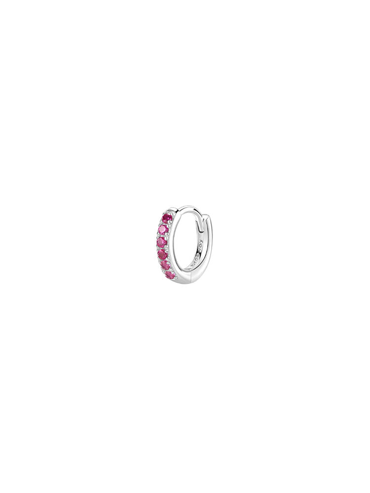 MONO ORECCHINO DONNA FANCY A CERCHIETTO IN ARGENTO CON ZICONI RUBY BROSWAY