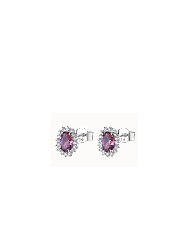 ORECCHINI DONNA IN ARGENTO CON ZIRCONE OVALE ROSA VINTAGE  FANCY BROSWAY