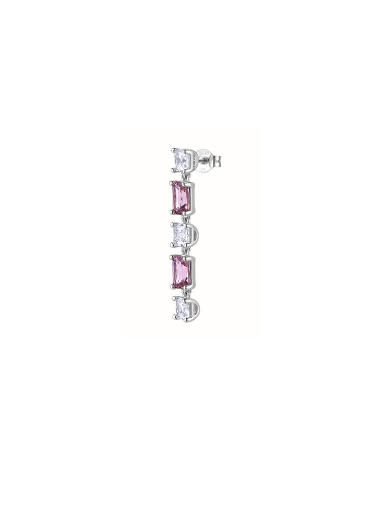MONO ORECCHINO PENDENTE IN ARGENTO CON ZIRCONI BIANCHI E ROSA VINTAGE FANCY BROSWAY