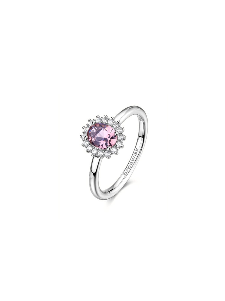 ANELLO DONNA IN ARGENTO CON ZIRCONE OVALE ROSA VINTAGE MIS 12 FANCY BROSWAY