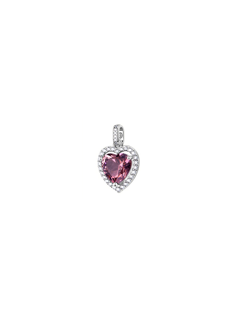 CHARM DONNA IN ARGENTO A CUORE CON ZIRCONE ROSA VINTAGE FANCY BROSWAY