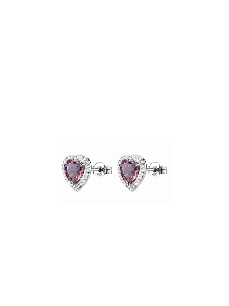 ORECCHINI DONNA A CUORE CON ZIRCONE ROSA VINTAGE FANCY BROSWAY