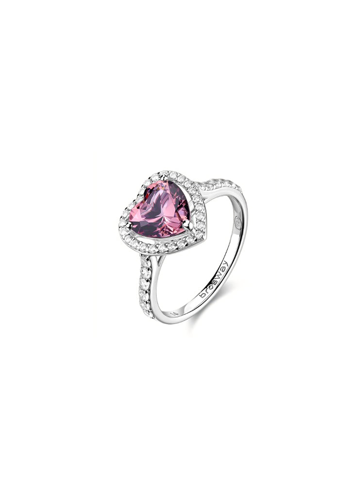 ANELLO DONNA CON ZIRCONE CENTRALE A CUORE ROSA VINTAGE MIS 14 FANCY BROSWAY
