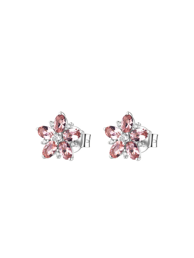 ORECCHINI DONNA A FIORE IN ARGENTO CON ZIRCONI ROSA VINTAGE E BIANCHI BROSWAY