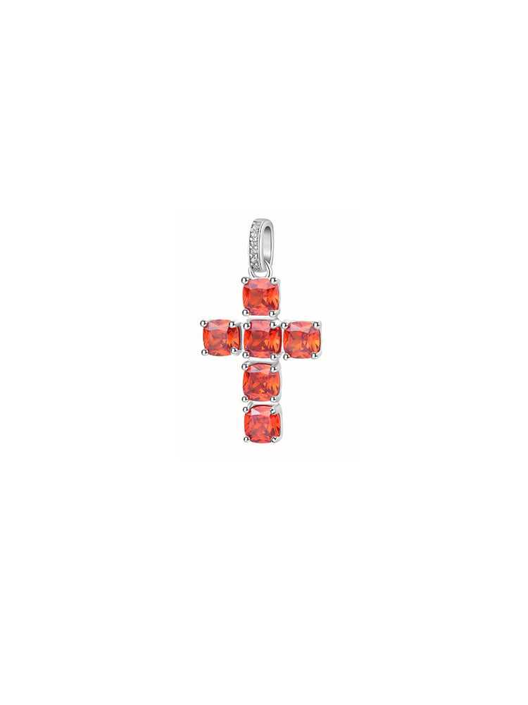CHARM DONNA FANCY A CROCE IN ARGENTO CON ZIRCONI ORANGE BROSWAY