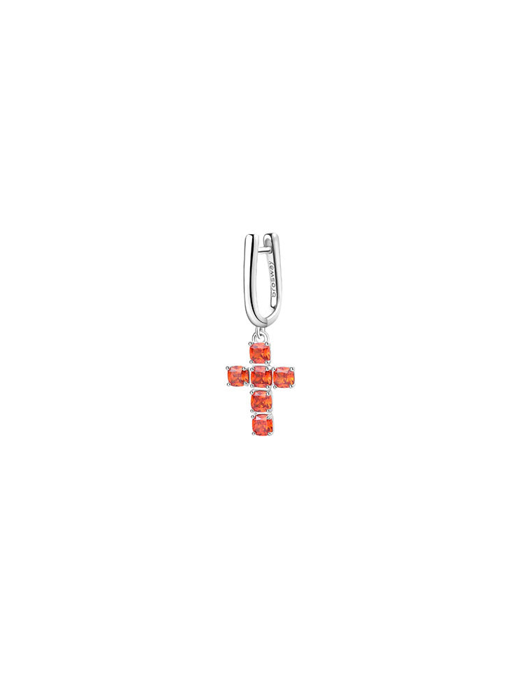 MONO ORECCHINO DONNA FANCY IN ARGENTO CON CROCE PENDENTE CON ZIRCONI ORANGE BROSWAY
