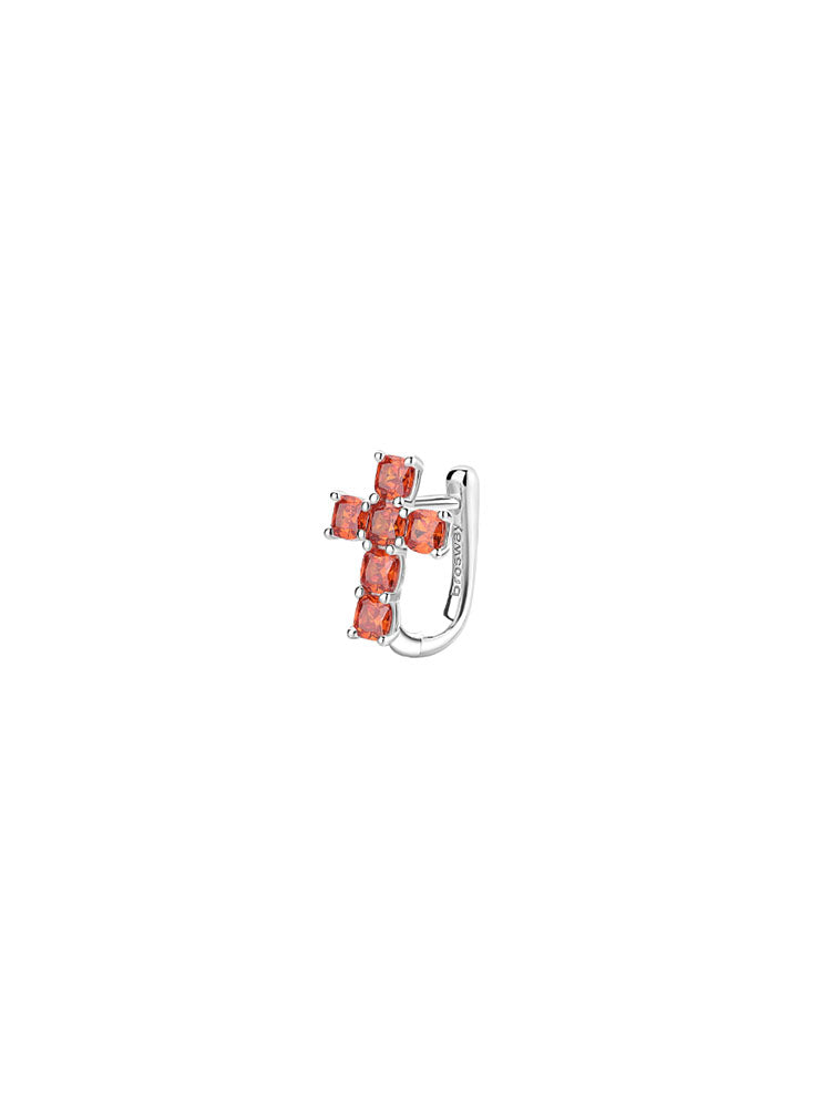 MONO ORECCHINO DONNA FANCY CON CROCE IN ARGENTO CON ZIRCONI ORANGE BROSWAY