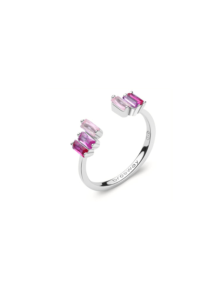 ANELLO DONNA IN ACCIAIO CON CRISTALLI BAGUETTE FUCSIA MIS 14 FANCY BROSWAY
