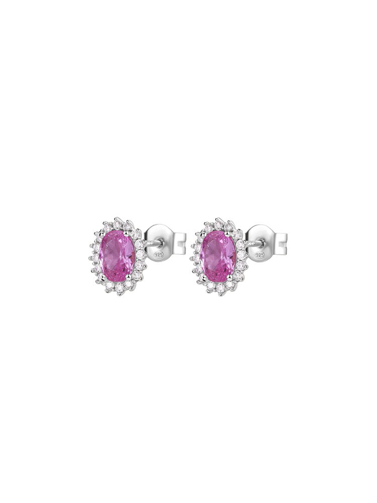 ORECCHINI DONNA A LOBO IN ARGENTO KATE OVALI CON ZIRCONI BIANCHI E ROSA FANCY BROSWAY