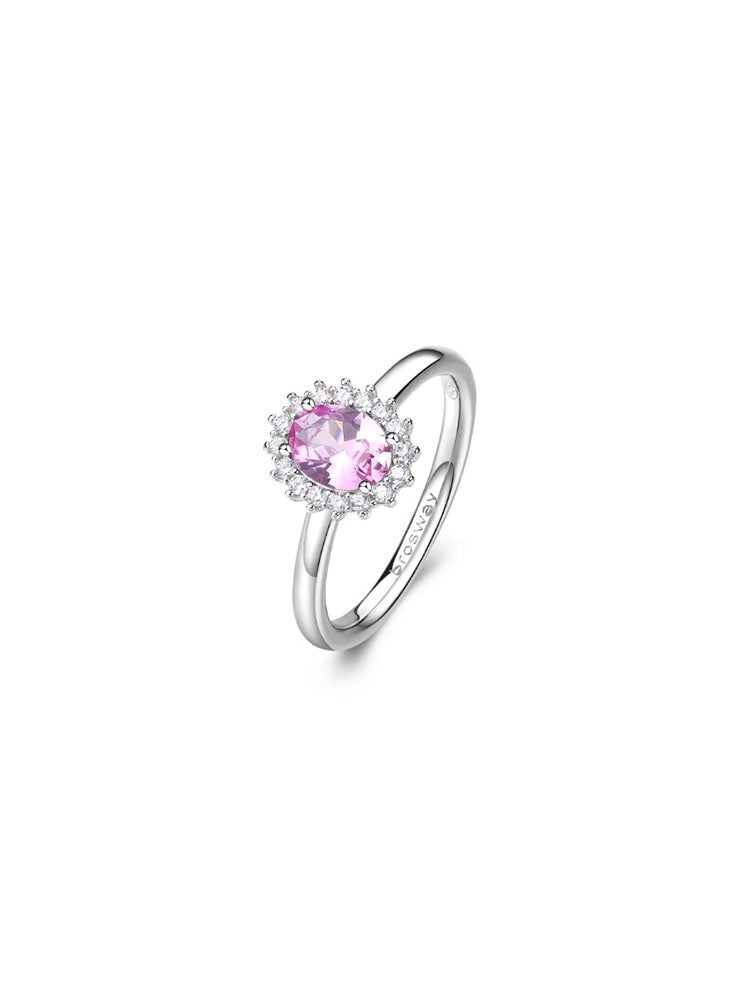 ANELLO DONNA FANCY IN ARGENTO CON ZIRCONI BIANCHI E UNO CENTRALE ROSA BROSWAY