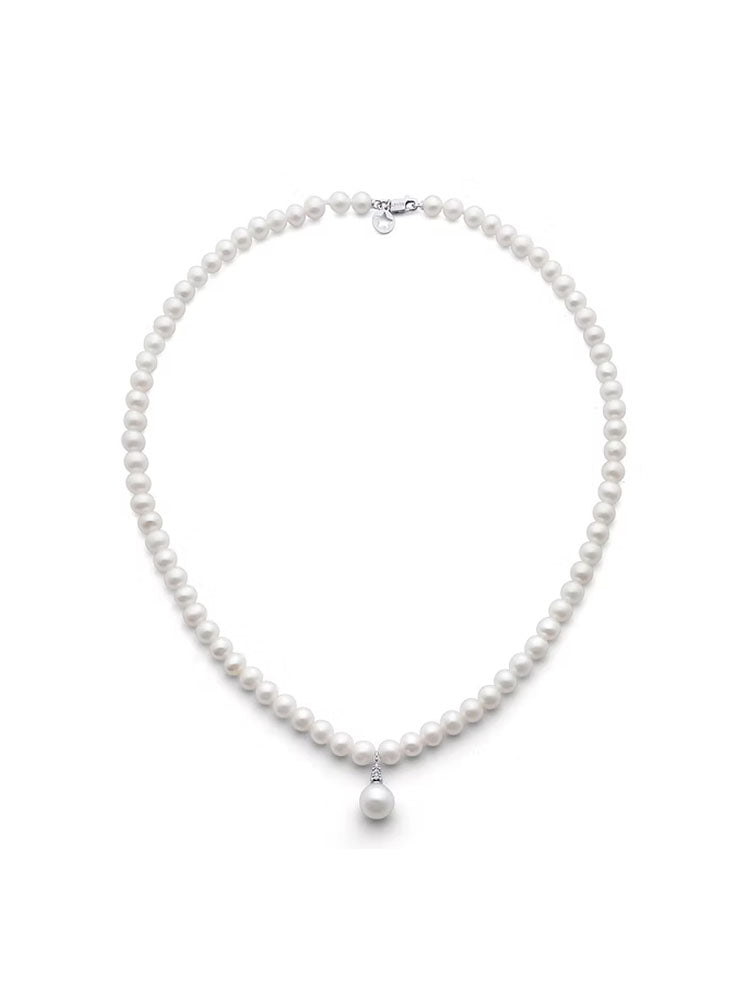 COLLANA DONNA FILO DI PERLE CON PERLA CENTRALE PENDENTE CON DIAMANTI COMETE GIOIELLI