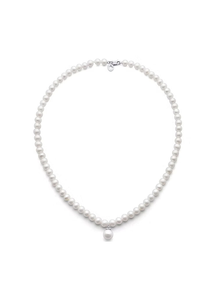 COLLANA DONNA FILO DI PERLE CON PERLA PENDENTE E DIAMANTI COMETE GIOIELLI