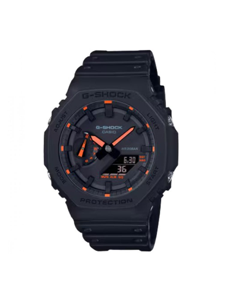 OROLOGIO UOMO ANALOGICO E DIGITALE G-SHOCK IN RESINA NERO CON DETTAGLI ARANCIONI