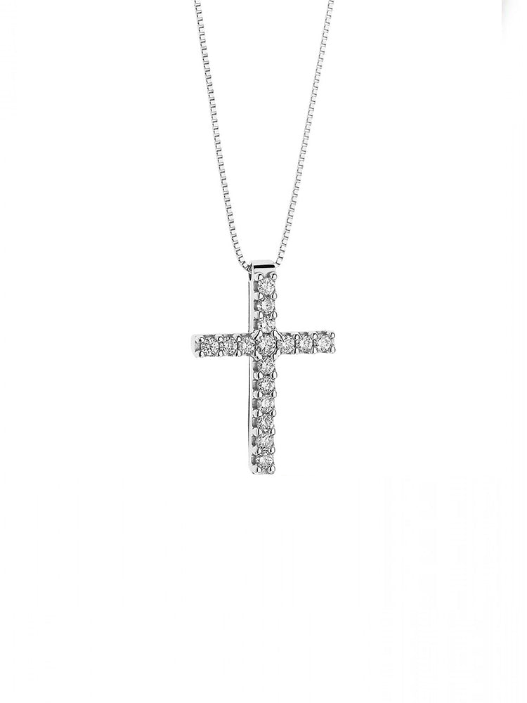 COLLANA DONNA CON CROCE IN ORO BIANCO E DIAMANTI COMETE GIOIELLI