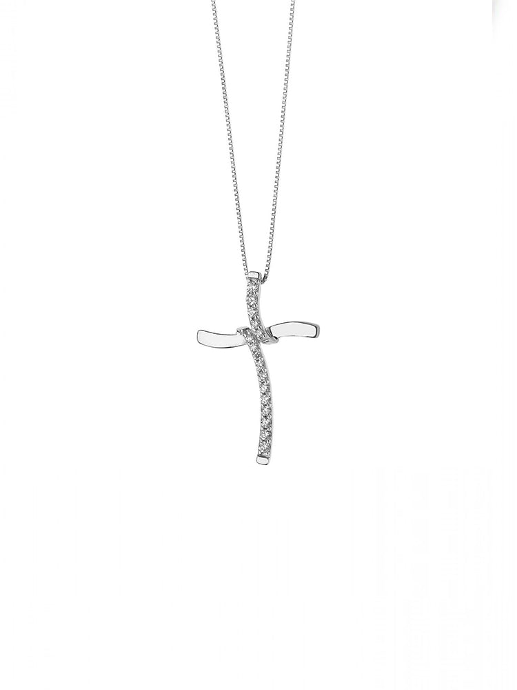 COLLANA DONNA CON CROCE IN ORO BIANCO E DIAMANTI COMETE GIOIELLI