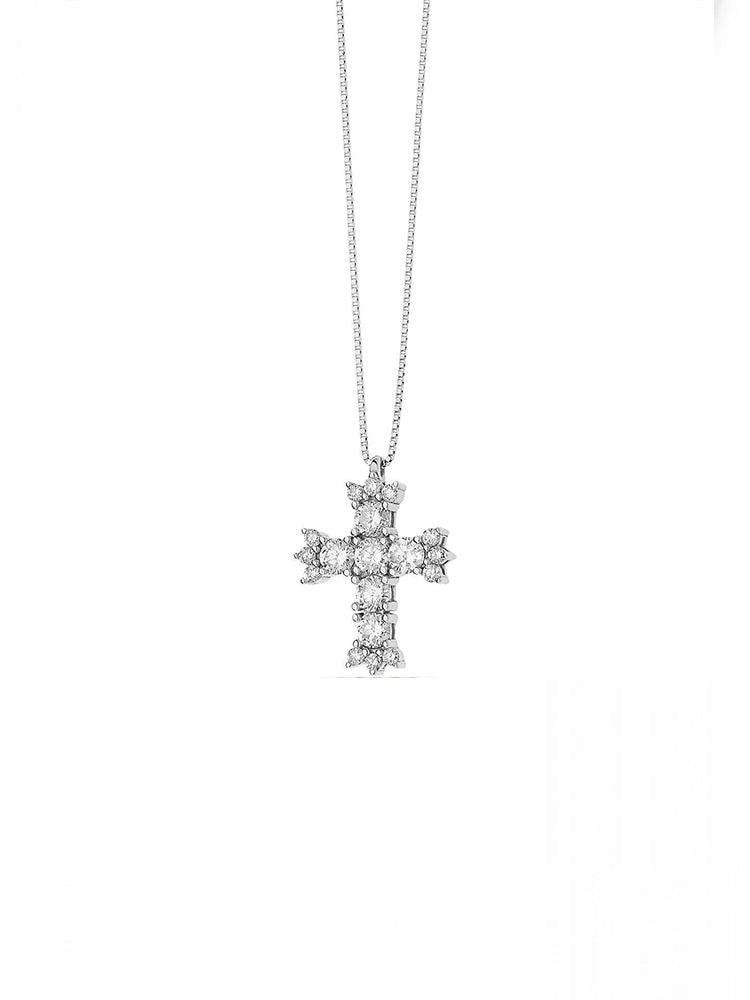 COLLANA DONNA CON CROCE IN ORO BIANCO E DIAMANTI COMETE GIOIELLI