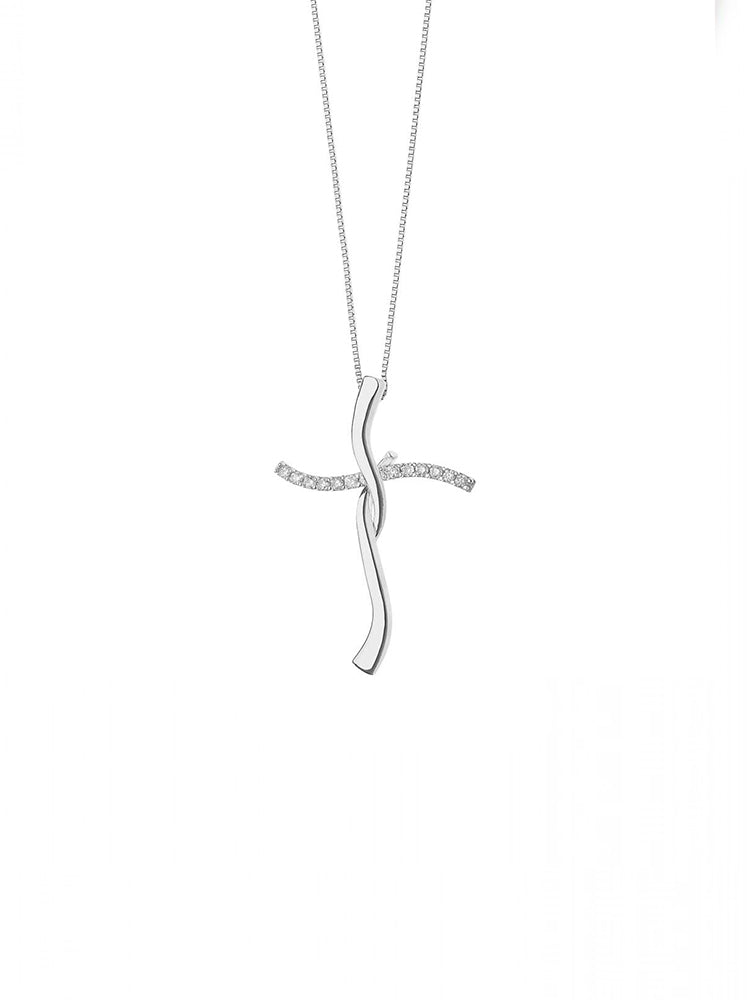 COLLANA DONNA CON CROCE IN ORO BIANCO E DIAMANTI COMETE GIOIELLI