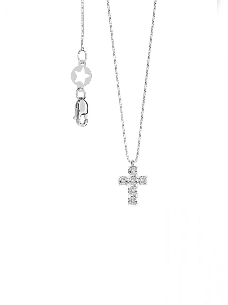 COLLANA DONNA IN ORO BIANCO CON CIONDOLO A FORMA DI CROCE CON DIAMANTI BIANCHI COMETE GIOIELLI