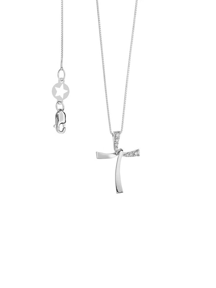 COLLANA DONNA IN ORO BIANCO CON CROCE PENDENTE CON DIAMANTI COMETE GIOIELLI