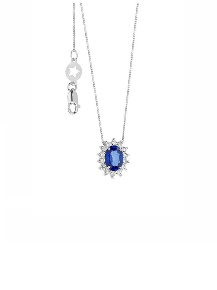 GIROCOLLO DONNA IN ORO DIAMANTI E ZAFFIRO BLU OVALE COMETE GIOIELLI