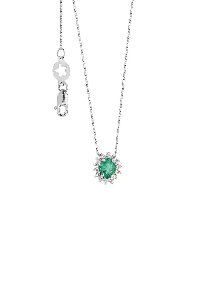 COLLANA DONNA CONTESSA IN ORO BIANCO CON SMERALDO E DIAMANTI COMETE GIOIELLI
