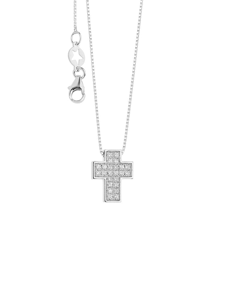 COLLANA DONNA CROCE IN ORO BIANCO E DIAMANTI COMETE GIOIELLI