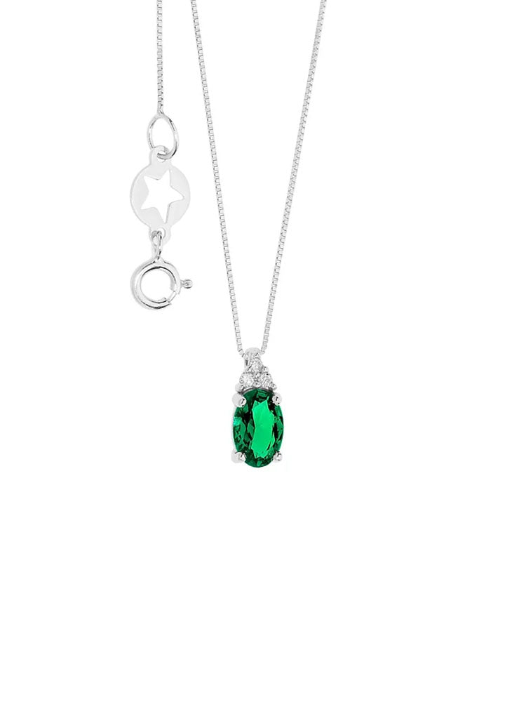 COLLANA DONNA IN ORO BIANCO DIAMANTI E SMERALDO OVALE COMETE