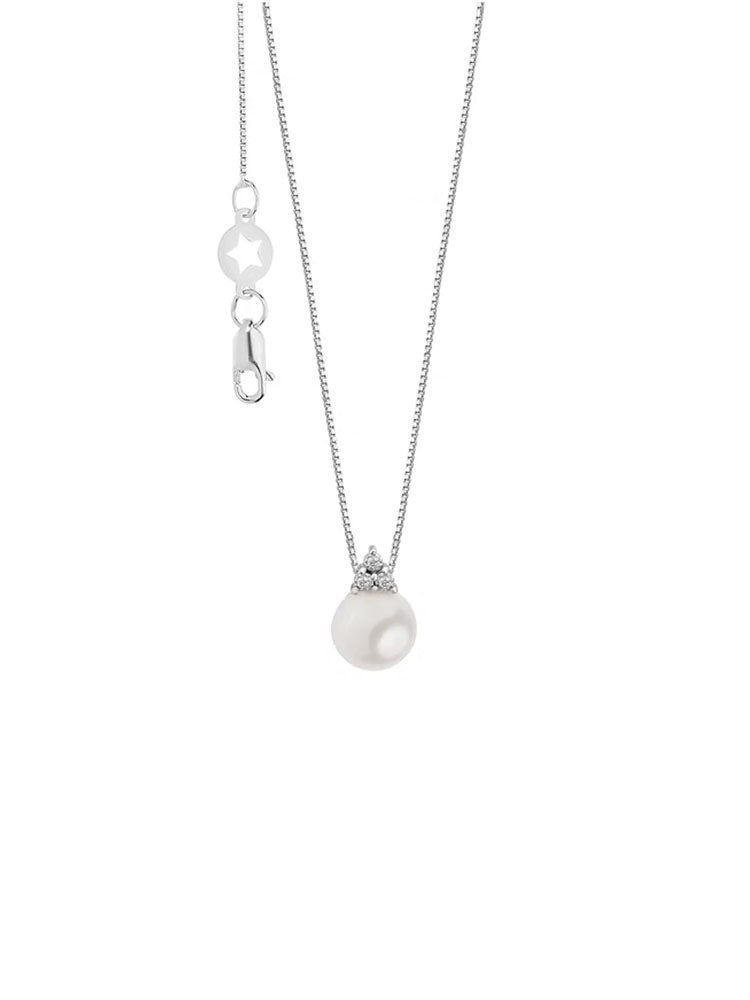 COLLANA DONNA IN ORO CON PERLA PENDENTE E DIAMANTI COMETE GIOIELLI