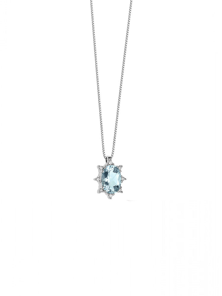 COLLANA DONNA, ORO BIANCO, DIAMANTI E ACQUAMARINA COMETE GIOIELLI