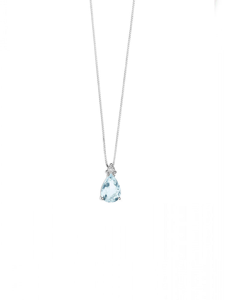 COLLANA DONNA IN ORO BIANCO  DIAMANTI E ACQUAMARINA COMETE GIOIELLI