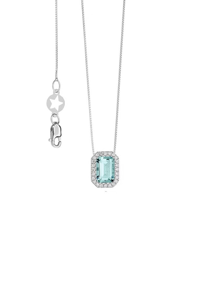 COLLANA DONNA IN ORO BIANCO CON ACQUAMARINA OTTAGONALE E DIAMANTI COMETE GIOIELLI