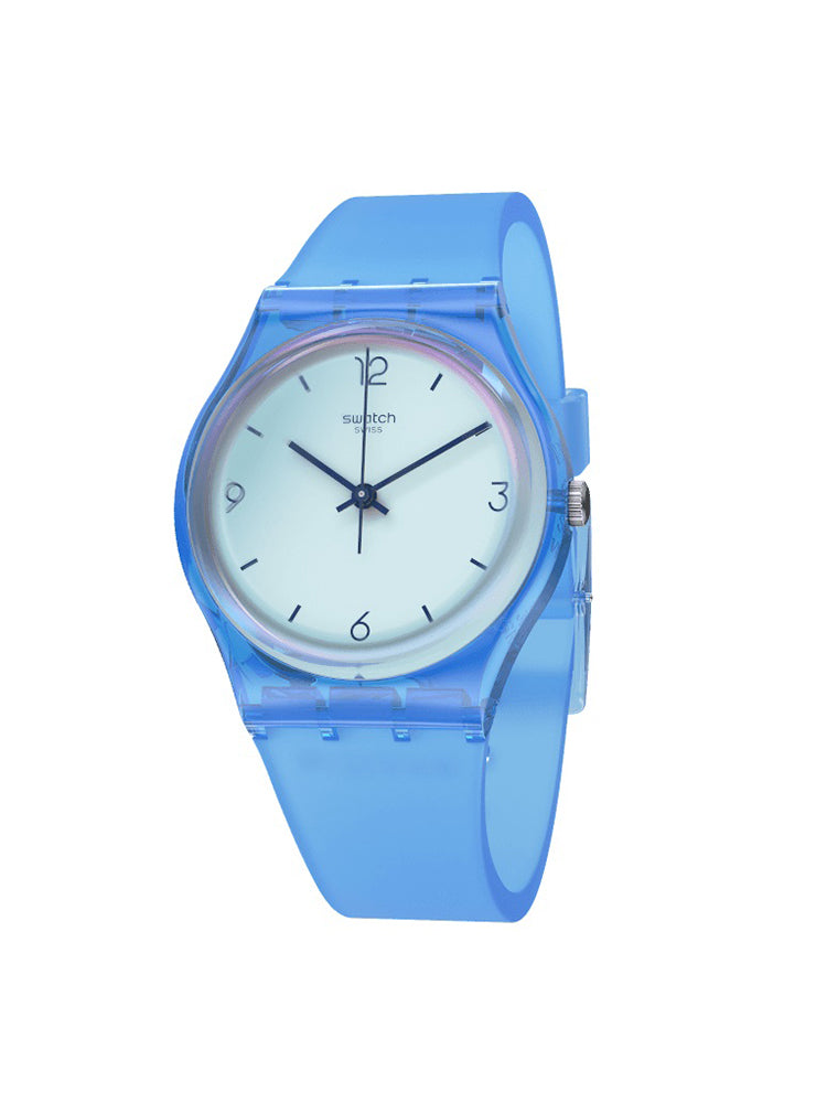 OROLOGIO UNISEX SOLO TEMPO MONTHLY DROPS IN SILICONE BLU TRASPARENTE SWATCH