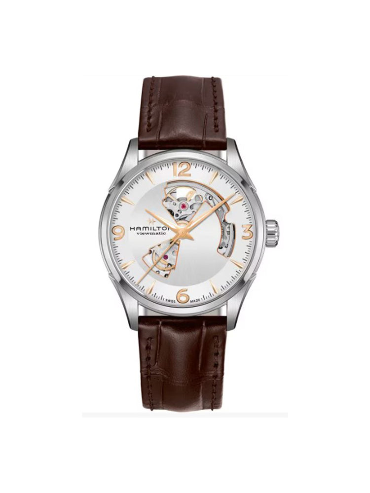 OROLOGIO UOMO JAZZMASTER OPEN HEART AUTOMATICO IN PELLE MARRONE HAMILTON