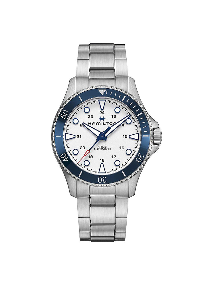 OROLOGIO UOMO SCUBA AUTOMATICO IN ACCIAIO COLORE SILVER E DETTAGLI BLU HAMILTON