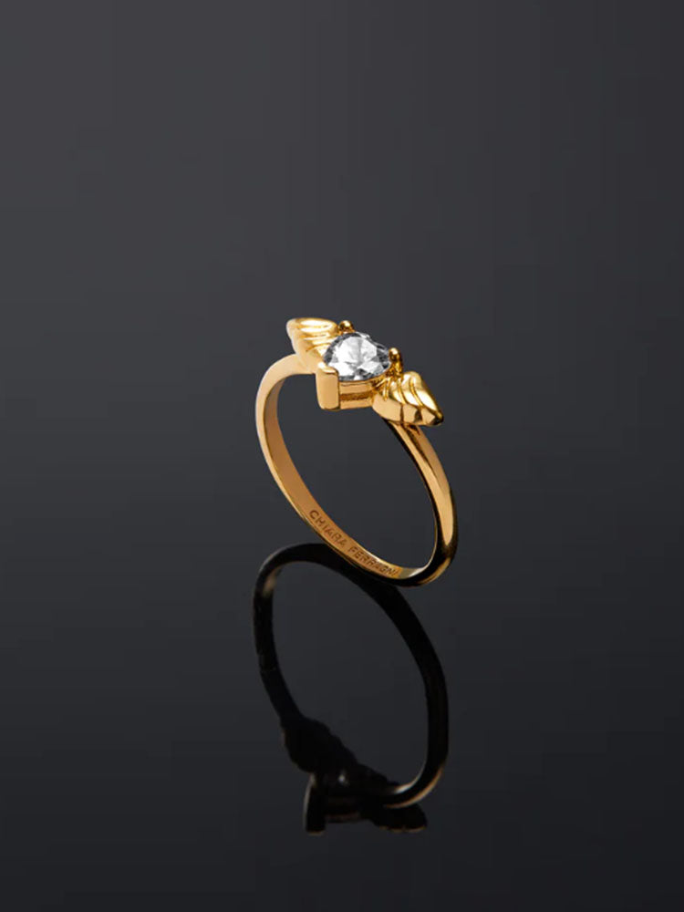 ANELLO DONNA CUPIDO CON ZIRCONE A FORMA DI CUORE IN ACCIAIO DORATO MIS 14 CHIARA FERRAGNI