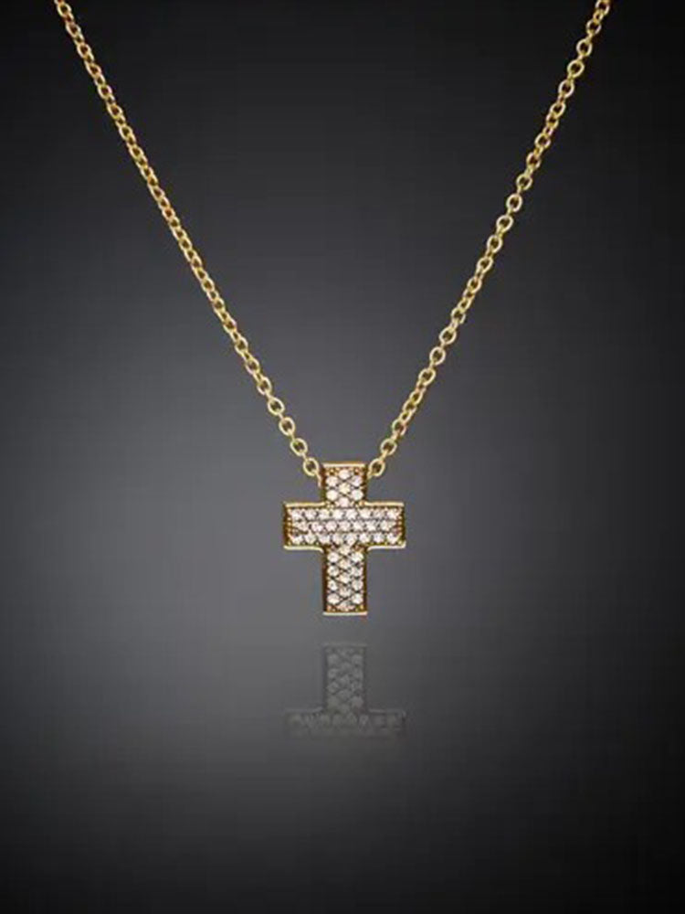 COLLANA DONNA CROCE PAVE' MEDIA COLOR ORO GIALLO IN ACCIAIO CHIARA FERRAGNI