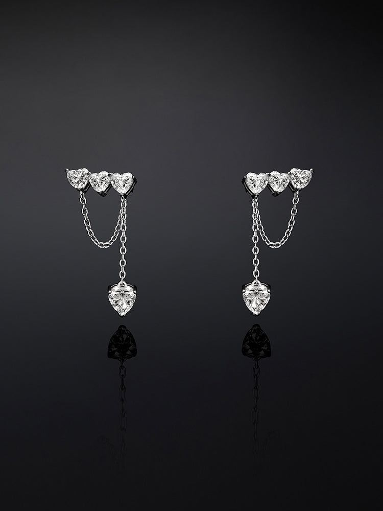 ORECCHINI DONNA PENDENTI CON CUORI IN ARGENTO E CRISTALLI CHIARA FERRAGNI