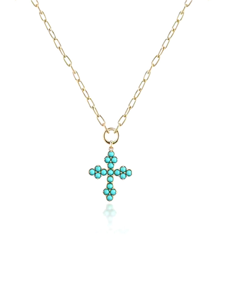 COLLANA DONNA DORATA A CATENA CON CROCE PENDENTE TURCHESE CHIARA FERRAGNI