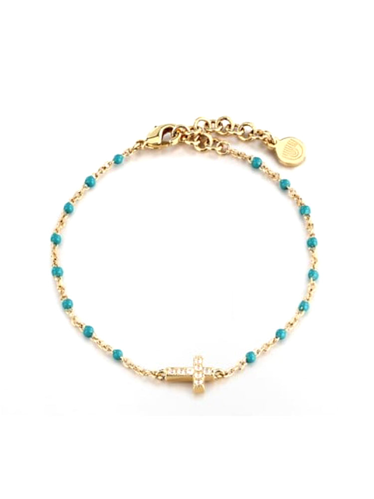 BRACCIALE DONNA DORATO E TURCHESE CON CROCE CENTRALE CHIARA FERRAGNI