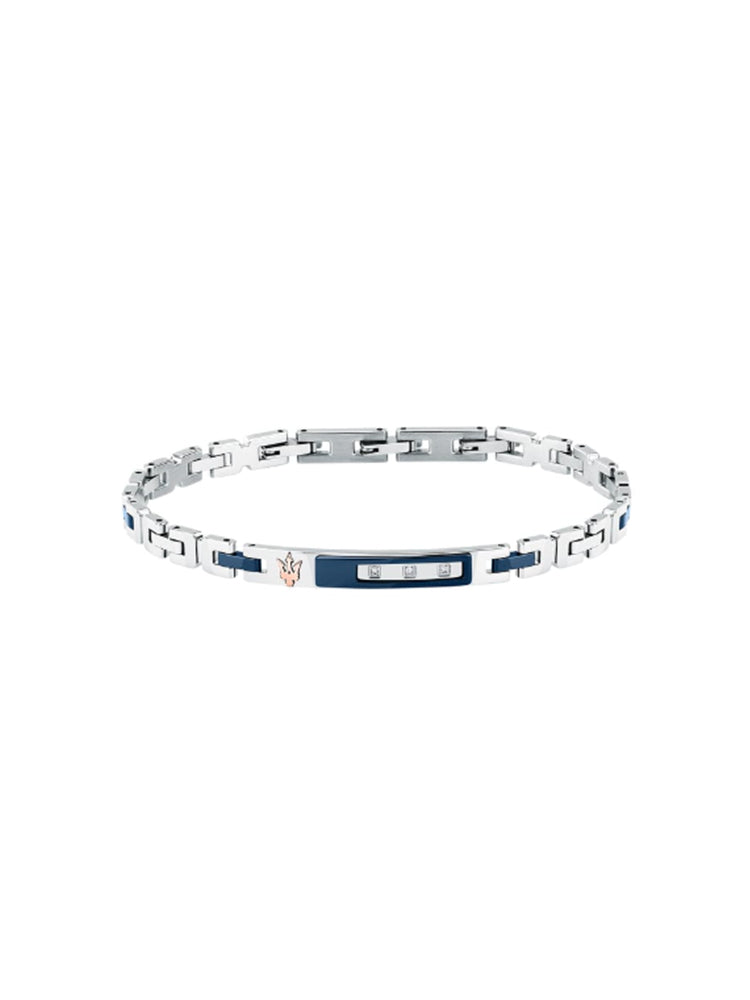 BRACCIALE UOMO IN ACCIAIO CON PLACCHETTA CENTRALE CON DIAMANTI MASERATI